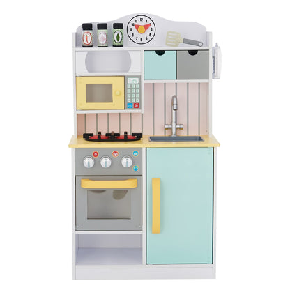 Teamson Kids Little Chef Florence Classic Interactive Wooden Play Kitchen with Accessories and Storage Space for Easy Clean Up, White with Mint Green and Yellow Accents