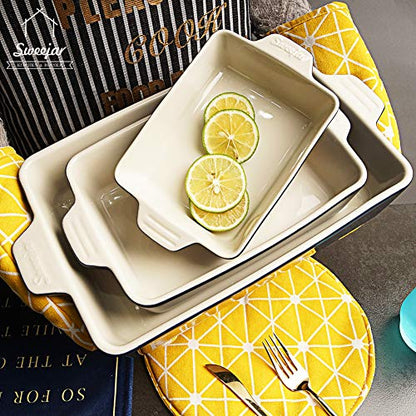 Sweejar Ceramic Bakeware Set, Rectangular Baking Dish for Oven Lasagna Pans for Cooking, Kitchen, Cake Dinner, Banquet and Daily Use, 11.8 x 7.8 x 2.76 Inches of Casserole Dishes (Navy)