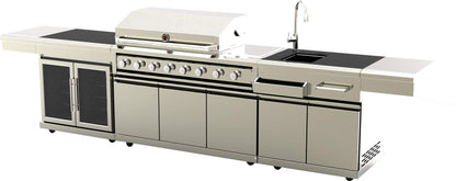 MCP Island Grills Modular 3 Piece Island Electric and Propane or Natural Gas BBQ Outdoor Stainless Steel Grill Kitchen, with Double Wine Refrigerator, Sink, Rotisserie, Black Marble Top and FREE Protective Canvas Cover, 08BF-DF