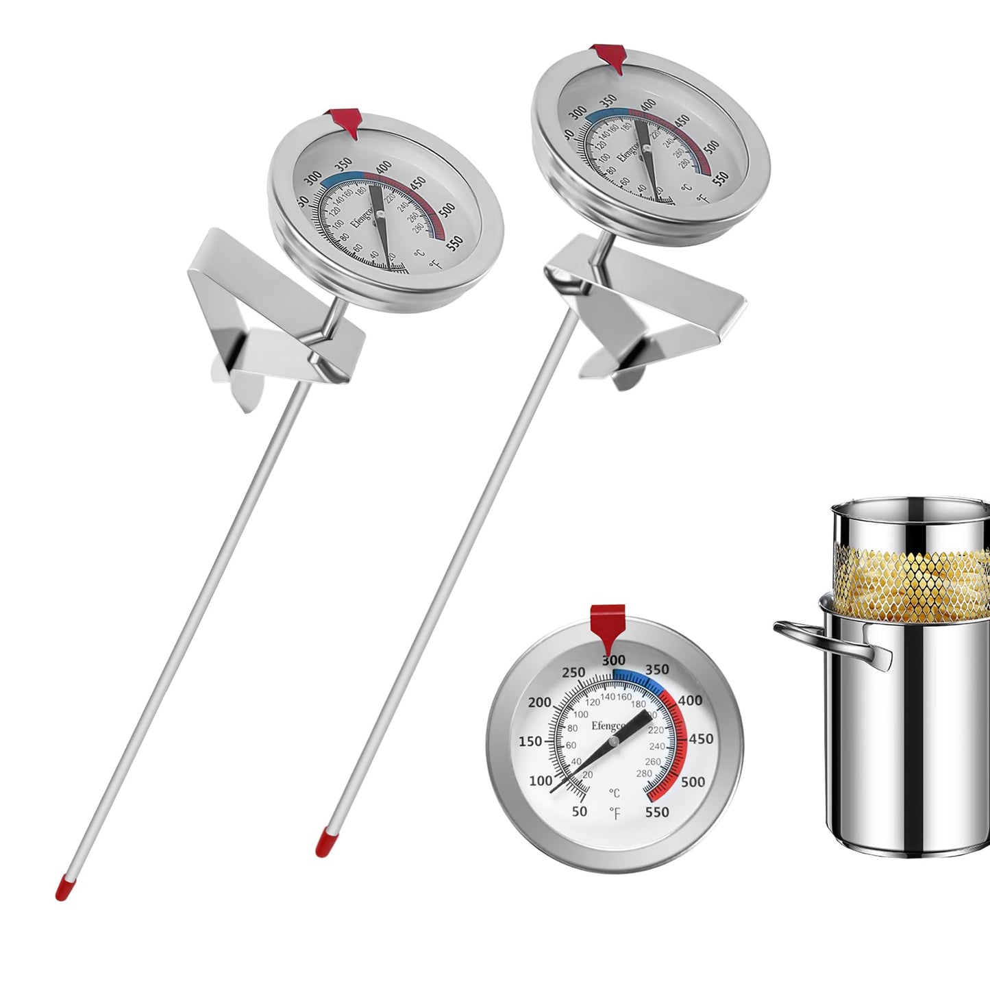 efengcook Deep Fry Turkey Thermometer (2 Pack) with 12'' Probe & Pot Clip, Candy Oil Thermometer for Frying, Roasting, Meat Cooking