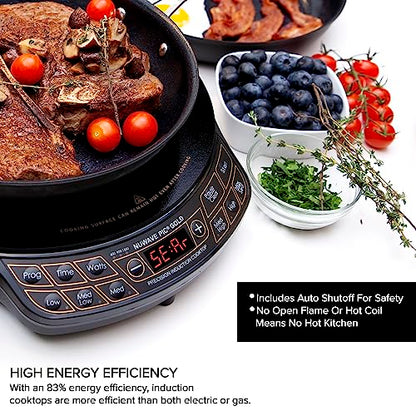 Nuwave Precision Induction Cooktop Gold, 12” Shatter-Resistant Ceramic Glass Surface, Large 8” Heating Coil, Portable, 96 Temp Settings 100°F to 575°F, 3 Wattage Settings 700, 900, and 1500 Watts