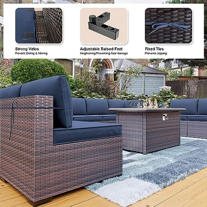 Kullavik 15 Piece Outdoor Wicker Patio Furniture Set with Fire Pit Table