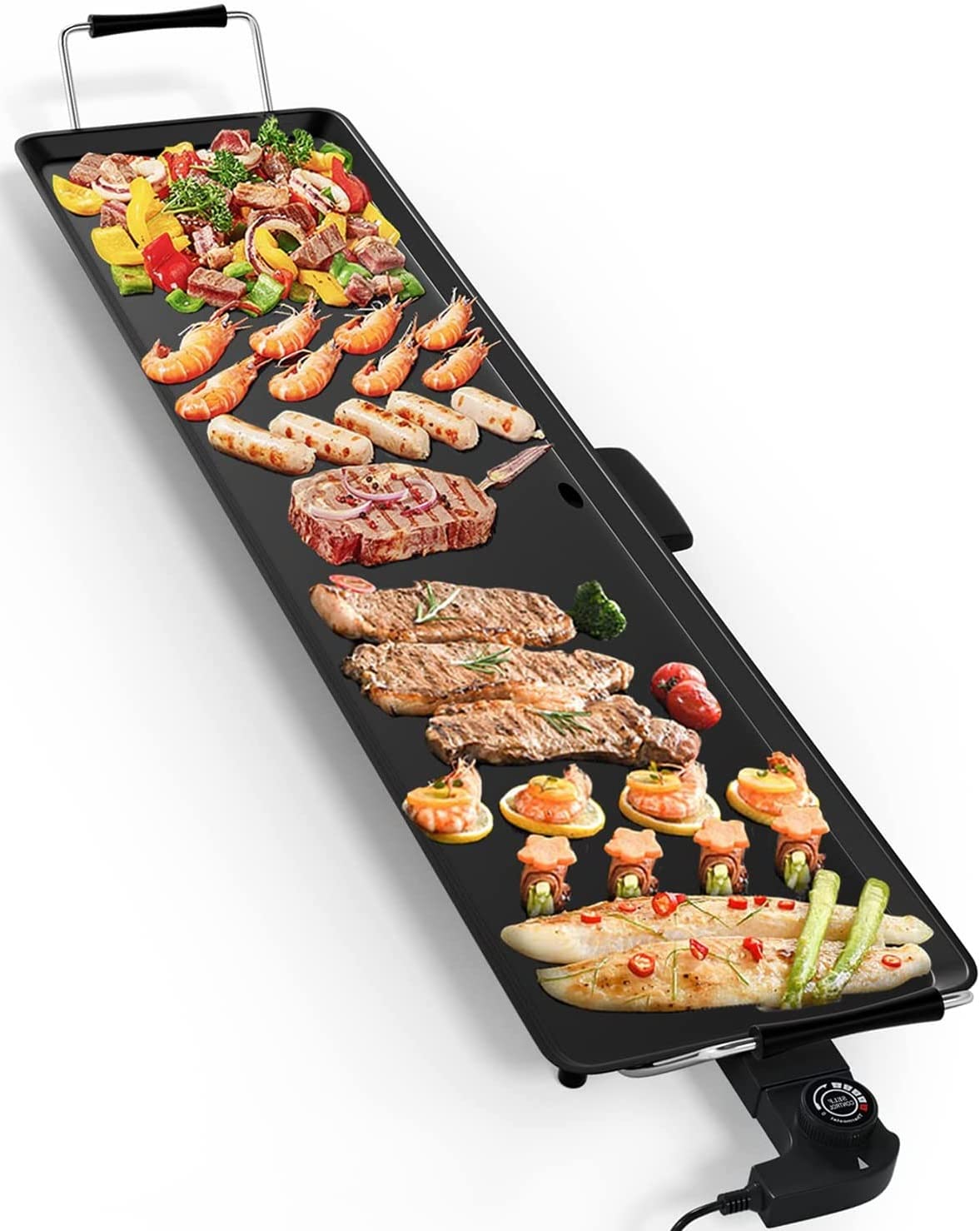 LDAILY Large Electric Teppanyaki Table Top Grill Griddle, 35'' Indoor Outdoor Nonstick BBQ Griddle w/5 Adjustable Temperature, Portable 2000W Barbecue Plate for Party/Home/Camping Cooking