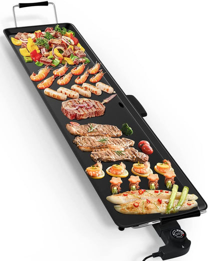 LDAILY Large Electric Teppanyaki Table Top Grill Griddle, 35'' Indoor Outdoor Nonstick BBQ Griddle w/5 Adjustable Temperature, Portable 2000W Barbecue Plate for Party/Home/Camping Cooking