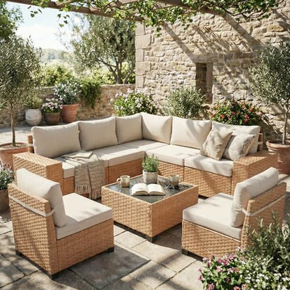 SUNSITT 8-Piece Patio Wicker Sectional Furniture Set, Outdoor Modular Couch