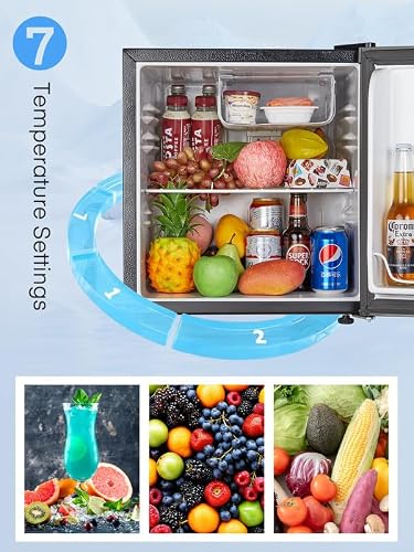 FOHERE Mini Fridge with Freezer, 1.6 Cu.ft Compact Small Drinks Refrigerator for Bedroom Single Door, Energy Saving 7-Level Adjustable Thermostat Dorm Fridge, for Apartment, Black