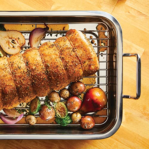 Farberware Classic Series Stainless Steel Roasting Pan with Rack, 17-Inch x 12.25-Inch Turkey Pan
