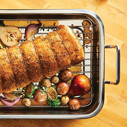 Farberware Classic Series Stainless Steel Roasting Pan with Rack, 17-Inch x 12.25-Inch Turkey Pan