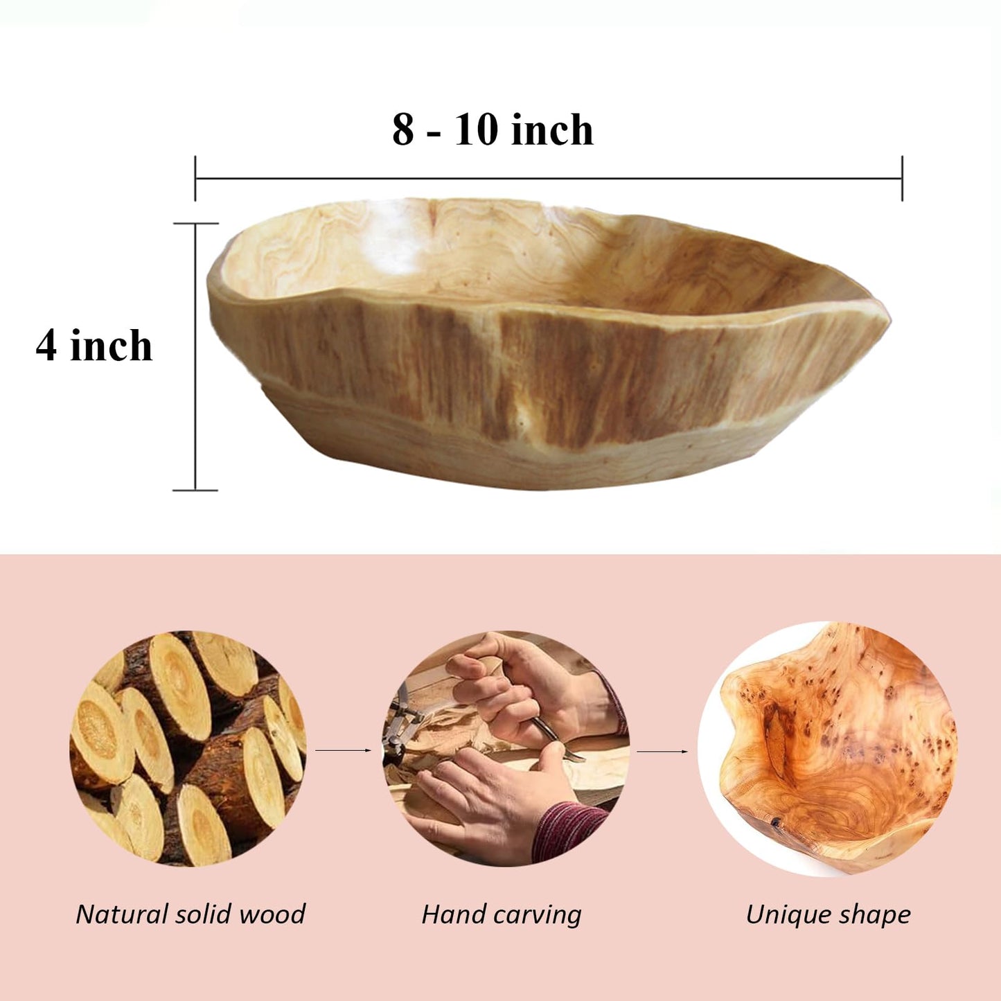 MIATTCLD Wooden Bowl Decorative Natural Wood Fruit Bowl, Irregular Creative Wood Bowls, Rustic Hand Carved Candy Snack Keys Serving Bowls for Home Decor