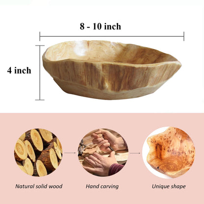 MIATTCLD Wooden Bowl Decorative Natural Wood Fruit Bowl, Irregular Creative Wood Bowls, Rustic Hand Carved Candy Snack Keys Serving Bowls for Home Decor