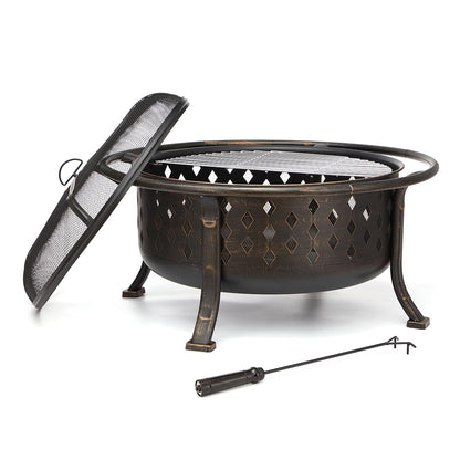 36 Inch Fire Pits for Outside Outdoor Wood Burning Firepit with BBQ Grate Large Heavy Duty Steel Firepit Bowl Bonfire Pit for Patio Backyard Garden Camping