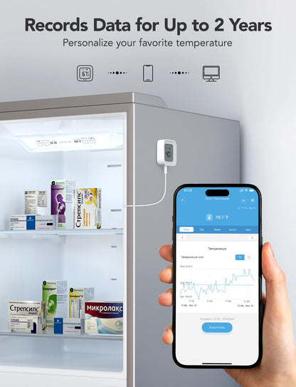 GoveeLife WiFi Refrigerator Thermometer with Alarm, Wireless Digital Freezer Temperature Gauge with App Control, LCD Display, 2 Years Free Data Export, for Home Kitchen Fridge Hot Tub 2 Pack