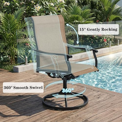 NOBLEMOOD 5-Piece Outdoor Dining Table & Chair Set, Outdoor Dining Set with 4 Textilene Swivel Chairs, Patio Metal Square Dining Table Set for Outside, Garden, Backyard