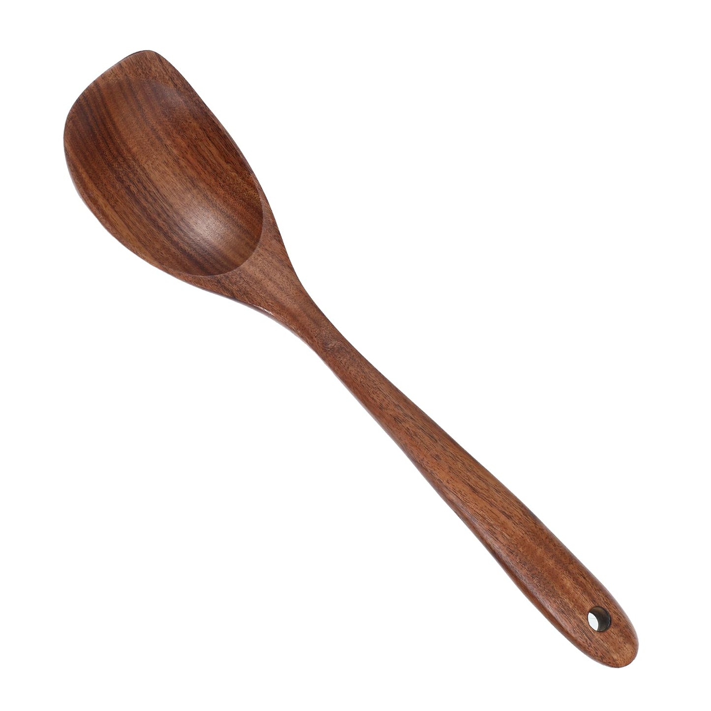 Ptwola Cooking Wooden Spoons Teak Wood Corner Spoon Long Handle Good Grip Ladle Handcraft Heat Resistant Spatula Spoon Tool for Kitchen Non Stick Cookware Baking Serving Mixing Stirring Gravy Utensils