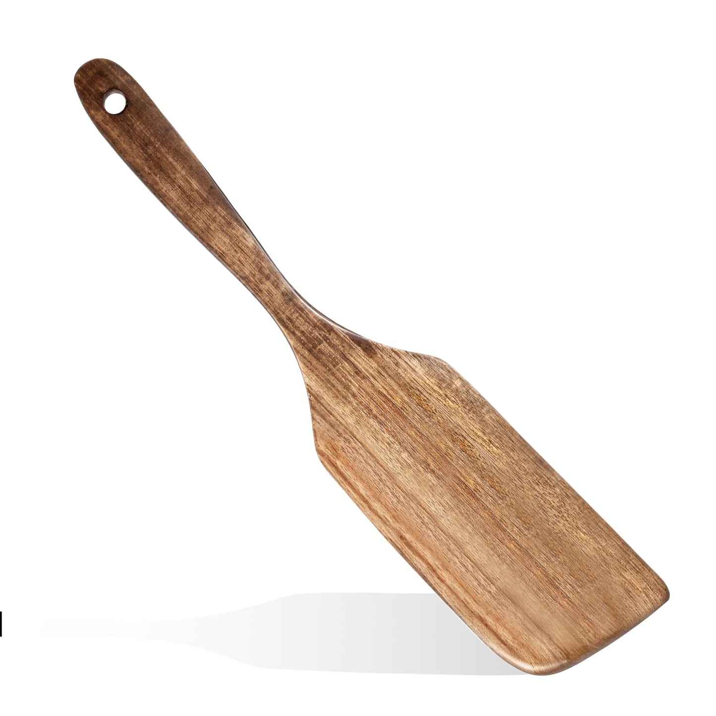 Wooden Spatula for Cooking Long Handle Flat Frying Spatula Flat Frying Inclined Spatula Angled Spatula Egg Wood Flipper Turner Fish Spatula Turner Non Stick Wood Utensils for Mixing Scraping Baking