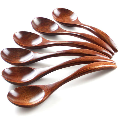IQCWOOD Korean Wooden Spoon, 6-Piece Wooden Spoons, 7 inch Handmade Natural Asian Wooden Spoons for Soup Coffee Salad Desserts Chips Snacks Cereal and Fruit