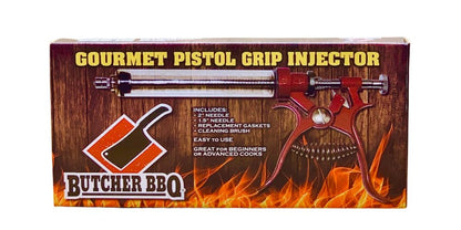 Butcher BBQ Pistol Grip Gourmet Meat Injector Syringe | Metal Handle | 50cc Pistol Grip Injection Syringe | 2 Different Needles for Different Meats | BBQ Smoker Accessories | Tailgating Accessories