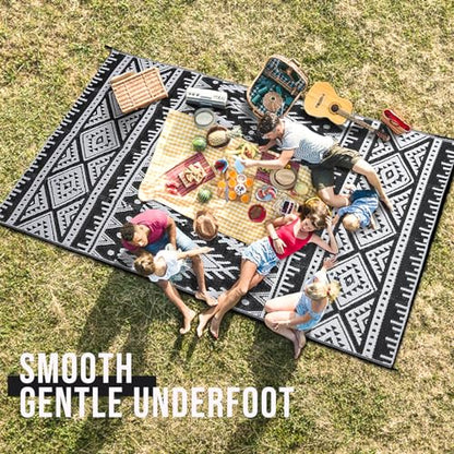 OLANLY Outdoor Rug Waterproof 5x8 ft, Reversible Outdoor Plastic Straw Rug, Boho Patio Rug, Indoor Outdoor Carpet, RV Mat Outside for Patio, Camp, Picnic, Balcony, Deck, Backyard, Black & White