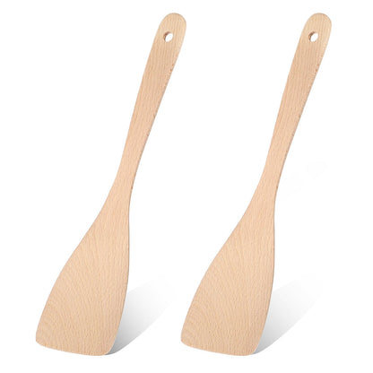 2 PCS Flat Wooden Spatula for Cooking, 13 Inch Long Handle Uncoated Beech Wood Spatula for Cooking, Non-scratch Frying Spatulas Flat Wooden Spoon Beech Wood Turners for Frying Cookware