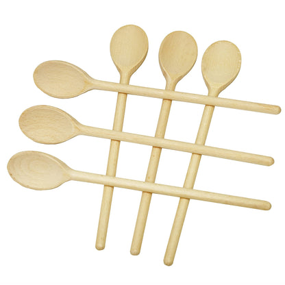 12 Inch Long Wooden Spoon Set by BICB | Natural Beechwood Mixing Spoons for Baking, Cooking & Stirring | Set of 6 Long Wooden Spoons | Cookware Sauce Spoons | Wood Mixing Spoon Set