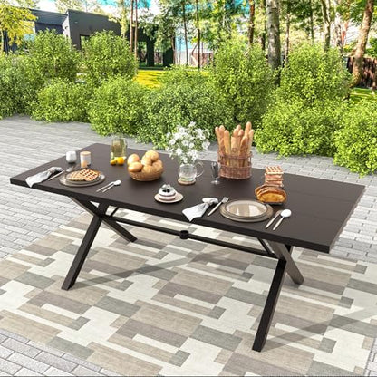 Gotland 7 Piece Outdoor Dining Set, Metal Outdoor Table and Swivel Chairs with X-Shaped Legs 1.5" Umbrella Hole, Patio Furniture Set with Waterproof Cushions, Patio Dining Sets for Backyard Deck Gray