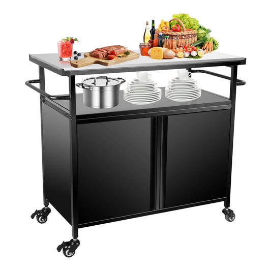 31" H Grill Cart with Storage - Outdoor BBQ Prep Table, Lockable Wheels & Magnetic Cabinet for Patio, Backyard, Tailgating