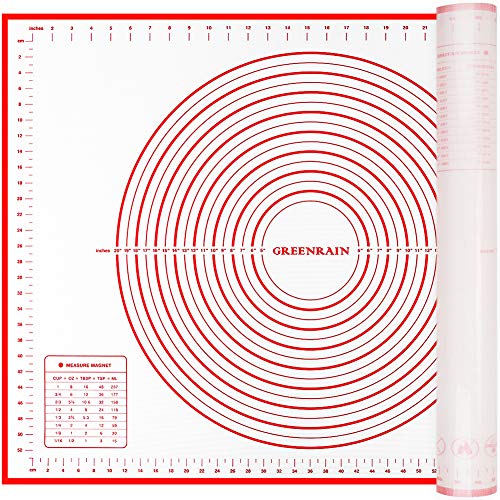 Silicone Pastry Mat Extra Thick Large Non Stick Baking Supplies Kitchen Counter Cooking Rolling Dough Sheet Pie Crust Sourdough Bread Oven Liner with Measurement (XXL-24''(W)*32''(L), 1#Red)