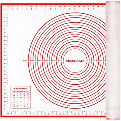 Silicone Pastry Mat Extra Thick Large Non Stick Baking Supplies Kitchen Counter Cooking Rolling Dough Sheet Pie Crust Sourdough Bread Oven Liner with Measurement (XXL-24''(W)*32''(L), 1#Red)