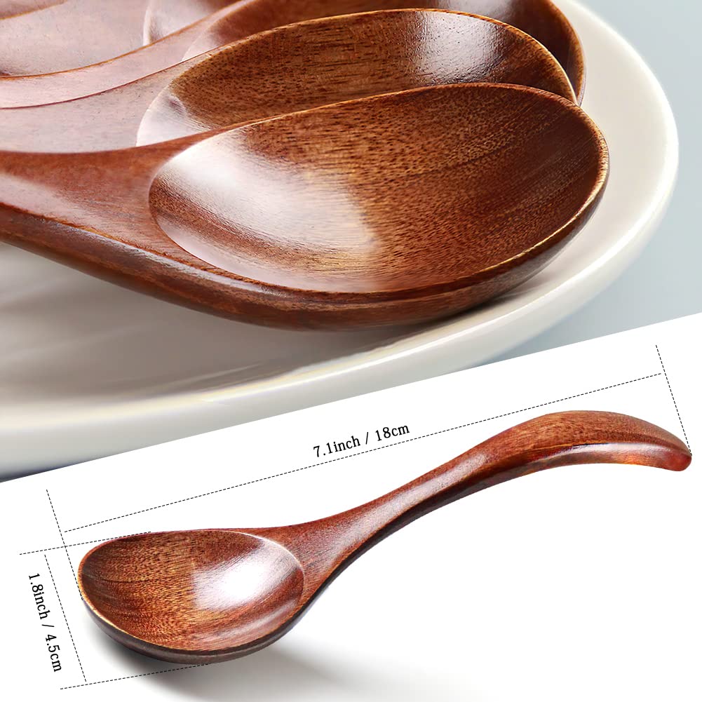 IQCWOOD Korean Wooden Spoon, 6-Piece Wooden Spoons, 7 inch Handmade Natural Asian Wooden Spoons for Soup Coffee Salad Desserts Chips Snacks Cereal and Fruit