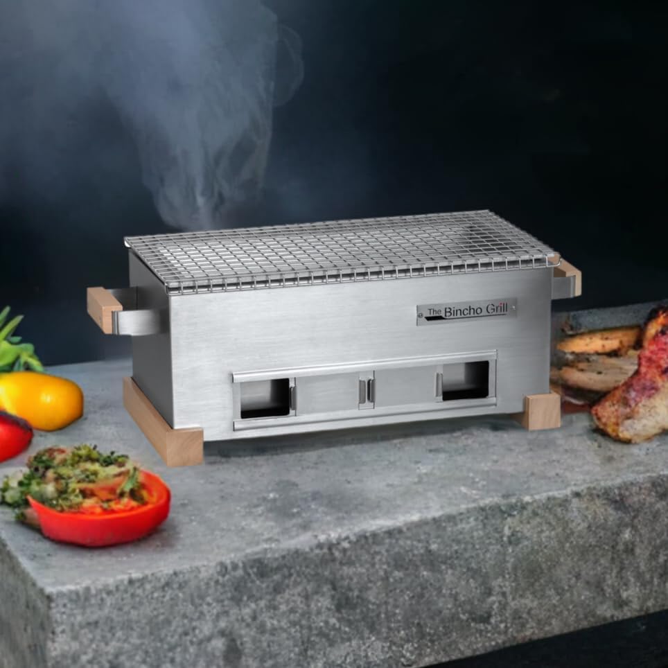 The Bincho Grill MG-168 Mini Yakitori Grill – Japanese Style Tabletop Charcoal Hibachi BBQ – Small Binchotan Grill for Authentic Japanese Grilling – Portable and Durable