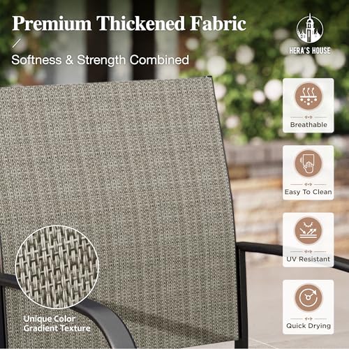 HERA'S HOUSE 5-Piece Patio Table and Chairs, Outdoor Dining Set for 4, Square Metal Table and Textilene Chairs with Umbrella Hole for Lawn Garden Backyard Deck, Brown