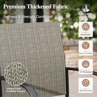 HERA'S HOUSE 5-Piece Patio Table and Chairs, Outdoor Dining Set for 4, Square Metal Table and Textilene Chairs with Umbrella Hole for Lawn Garden Backyard Deck, Brown