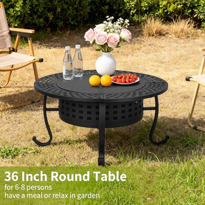 FDW 36 Inch Fire Pit with 2 Adjustable Grills,Wood Burning Fire Pits for Outside with Lid & Fire Poker, BBQ& Outdoor Firepit & Round Metal Table 3 in 1 for Patio, Picnic, Party