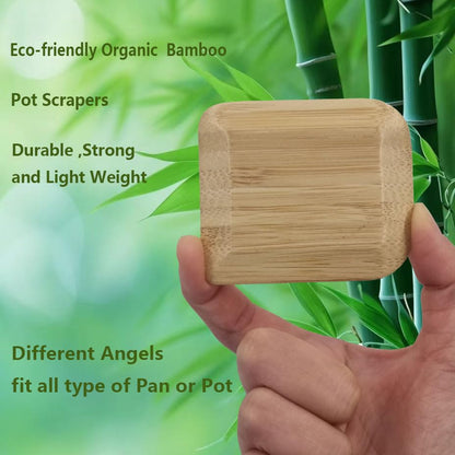 Bamboo Pan Scraper Tool (Pack of 6), Size 2.8" x 2.4" Eco-Friendly Pot Scraper,Clean Pans, Dishes, Bowls, and Plates, Removes Food Effectively Without Scratching