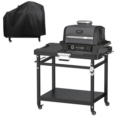 Universal Grill Stand for Ninja Woodfire Outdoor Grill,Portable Foldable Grill Cart Table for XSKUNSTAND OG700 OG800 OG900 OO101 SER Smoker Pizza Oven Accessories with 4 Wheels & Grill Cover