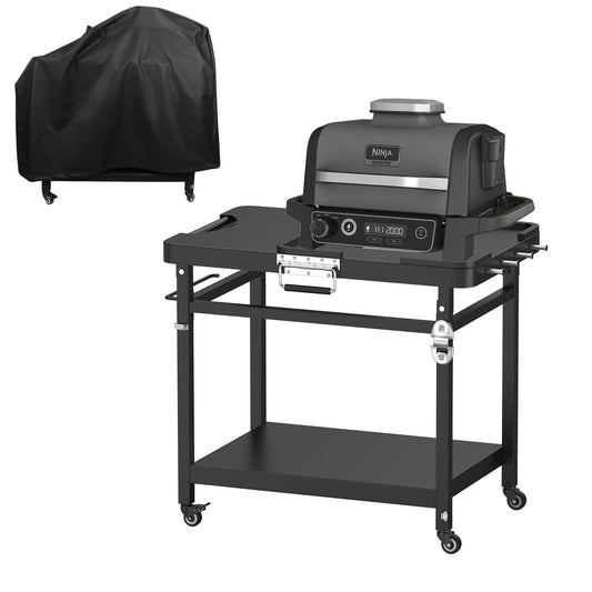 Universal Grill Stand for Ninja Woodfire Outdoor Grill,Portable Foldable Grill Cart Table for XSKUNSTAND OG700 OG800 OG900 OO101 SER Smoker Pizza Oven Accessories with 4 Wheels & Grill Cover
