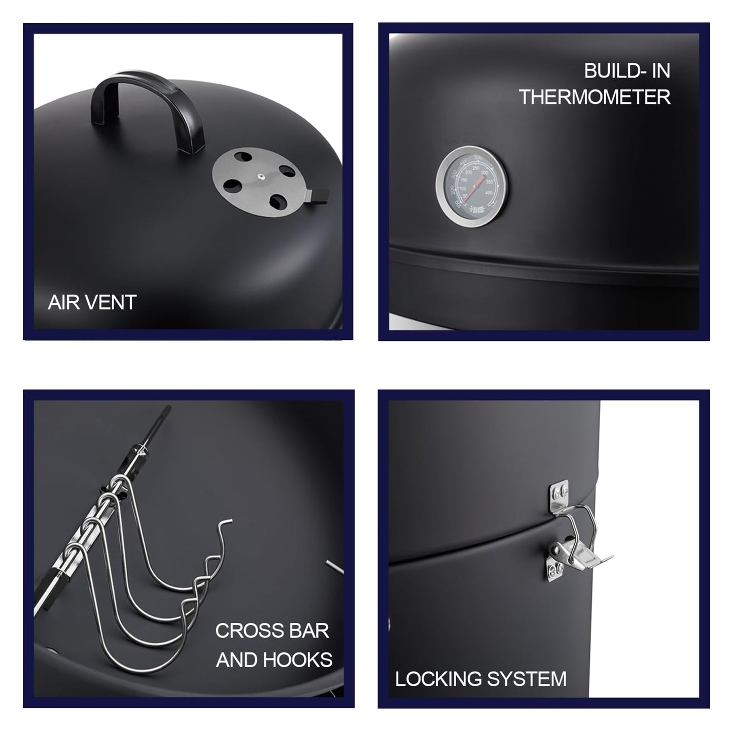 Realcook Charcoal Smoker BBQ Grill: Premium Vertical Meat Smokers with Smoke Tube - Barbecue Charcoal Grill Combo for Outdoor Cooking Patio Backyard Grilling Tailgating