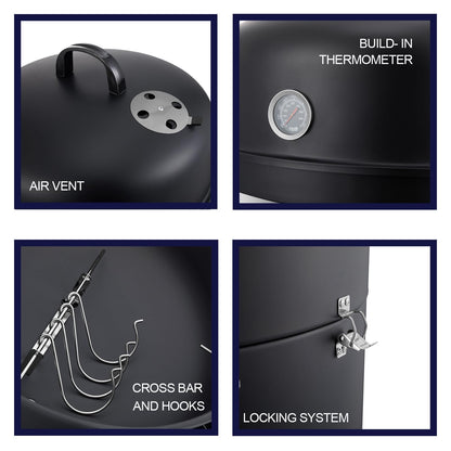 Realcook Charcoal Smoker BBQ Grill: Premium Vertical Meat Smokers with Smoke Tube - Barbecue Charcoal Grill Combo for Outdoor Cooking Patio Backyard Grilling Tailgating