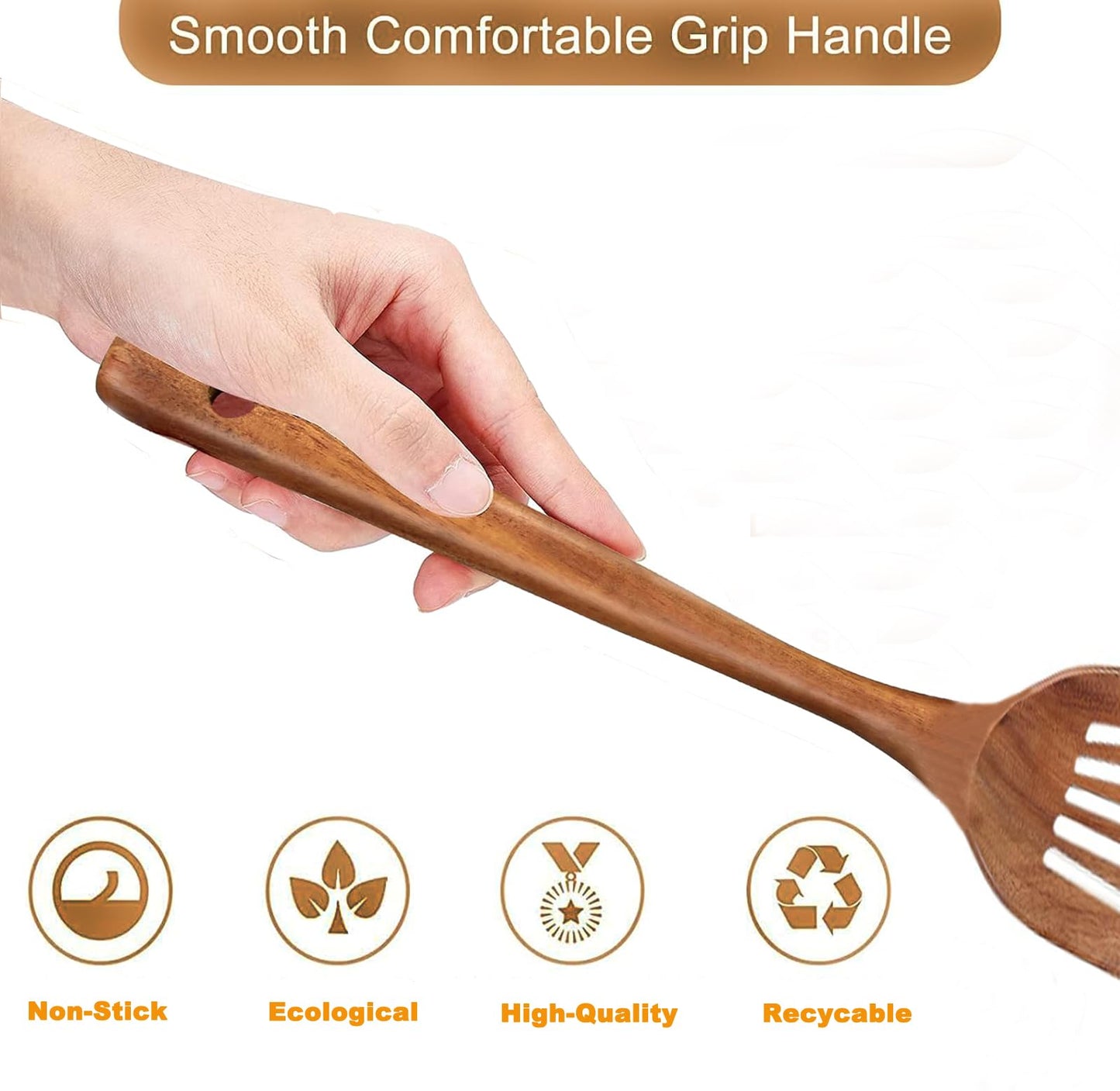 Wood Spatulas Wooden Spatula for Cooking 2pcs Acacia Wood Cooking Spoon Slotted Turner Wooden Kitchen Utensils Non-stick Kitchen Utensils with Frying Spatula Turner Flipper Spatulas Set