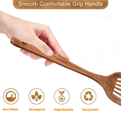 Wood Spatulas Wooden Spatula for Cooking 2pcs Acacia Wood Cooking Spoon Slotted Turner Wooden Kitchen Utensils Non-stick Kitchen Utensils with Frying Spatula Turner Flipper Spatulas Set