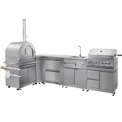 CT Outdoor Kitchen Package Modular BBQ Grill Island, 32" Gas Grill 4 Burners, Grill Cabinet, Kitchen Sink,4.2 cu.ft Dual Drawer Fridge, Fridge & Cooler Cabinet, Pizza Oven, Corner Cabinet