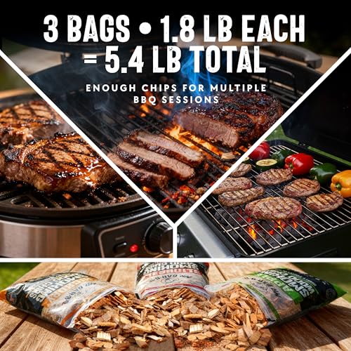 Wood Smoker Chips Bundle of 3 Flavors - Apple, Mesquite & Hickory Wood Chips by Mr. Bar-B-Q, Can be Used on Gas & Charcoal Grill, Variety of Flavors for Smokers, Grilling, BBQ, Camping(3 x 1.8 Lb Bag)
