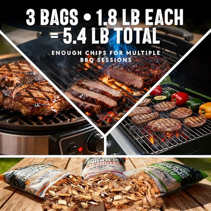 Wood Smoker Chips Bundle of 3 Flavors - Apple, Mesquite & Hickory Wood Chips by Mr. Bar-B-Q, Can be Used on Gas & Charcoal Grill, Variety of Flavors for Smokers, Grilling, BBQ, Camping(3 x 1.8 Lb Bag)