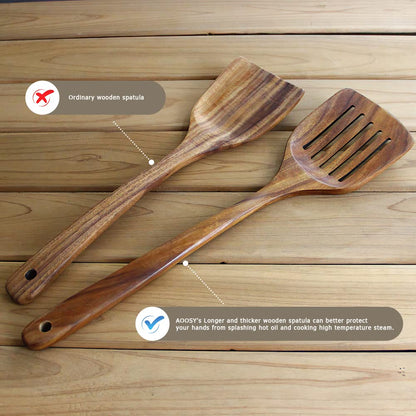 AYFDISHS Wooden Spatulas for Cooking, Handmade Natural Acacia Cooking Rice Paddle, Slotted Spatula for Nonstick Cookwares, Set of 2