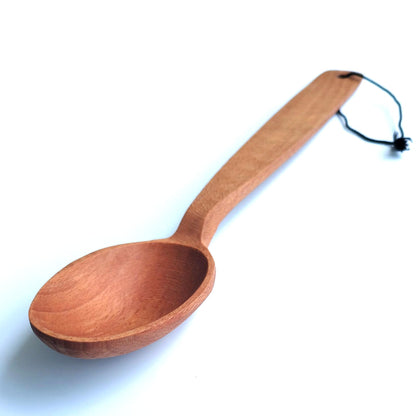 ECOSALL 14-inch Large Wooden Spoon, Heavy Duty Big Non-Stick Cooking Spoon with a Scoop and a Strong Long Handle for Stirring, Mixing, Canning in Big Pots. Long Wooden Spoon with a Loop.