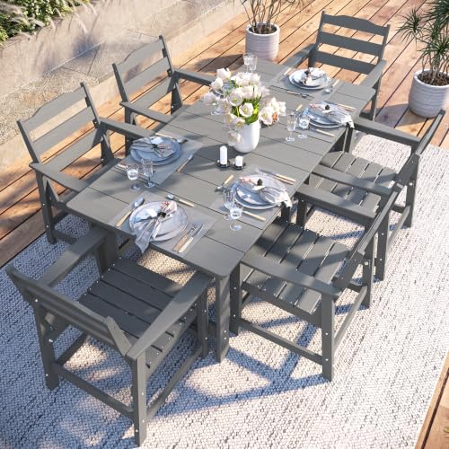 THOEOE 7 Pcs Outdoor Dining Set, 70" HDPE Dining Set for 6, Grey