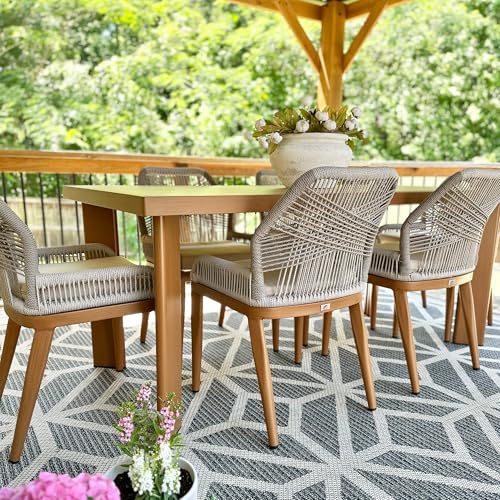 PURPLE LEAF 7 Pieces Dining Set Patio Metal Rectangular Table and Wicker Rattan Chairs for Outside Porch Garden Kitchen Modern Outdoor Furniture Sets