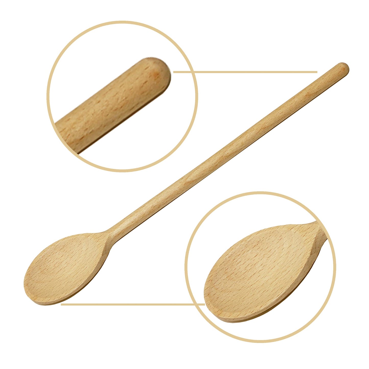 BICB Wooden Cooking Oval Spoons - 8”, 10”, 12”, 14” Long Mixing Set - Solid Beechwood Cookware - Perfect for Stirring, Mixing, Tasting, & Serving Food - Pack of 4, Rustic Brown Color