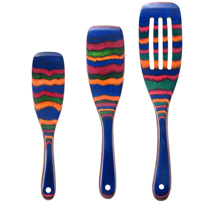 Wooden Spurtle Set, 3 Pcs Teak Wood Wooden Kitchen Utensil Set Includes Spatula(colorful wood）