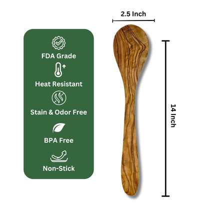 AramediA Olive Wood Spoon - Handcrafted Durable & Heat-Resistant, Perfect for Cooking, Serving, and Mixing, Eco-Friendly, Made by Tunisian Artisans (12.5" x 2.5" x 0.3")